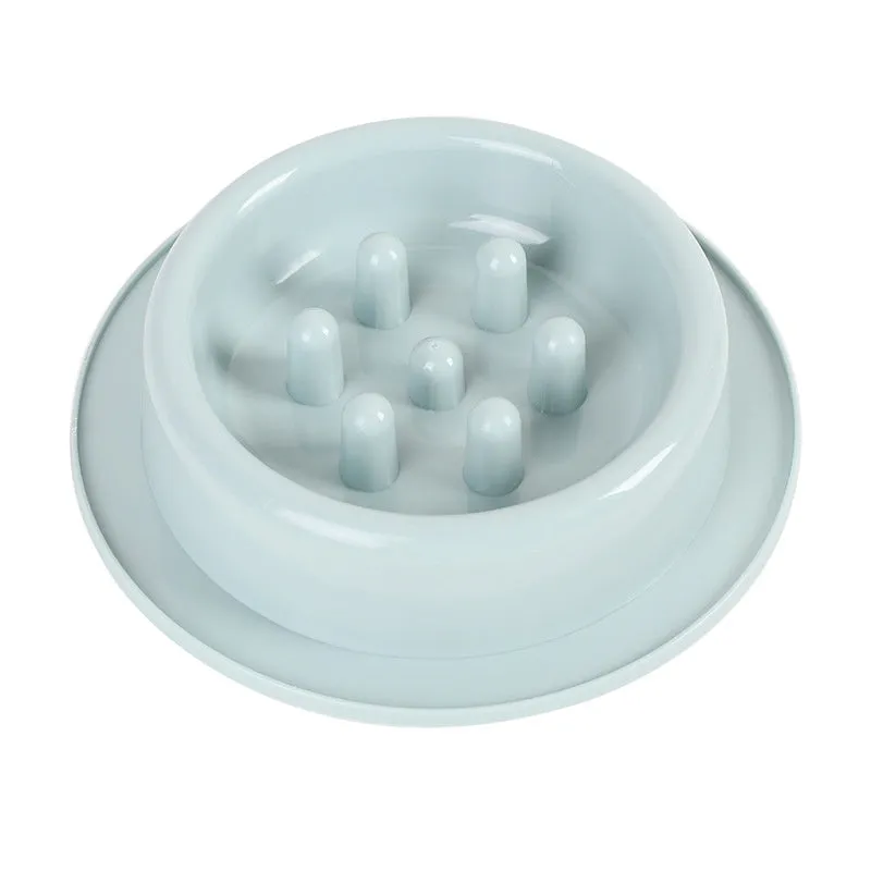 PP plastic slow feeder pet bowl in macaroon colour with raised feeding obstacles