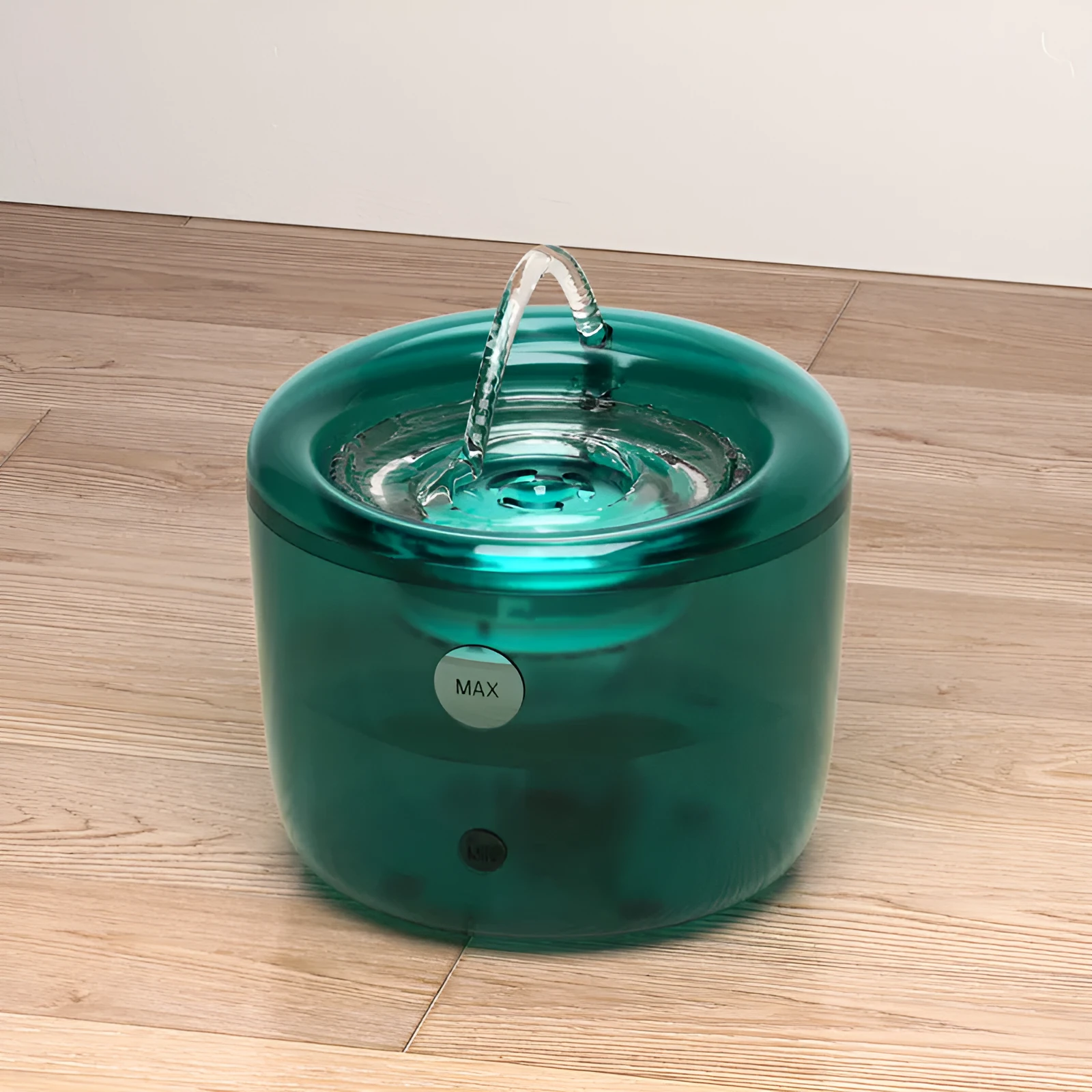 Grey automatic pet water fountain with circulating filter and USB cable