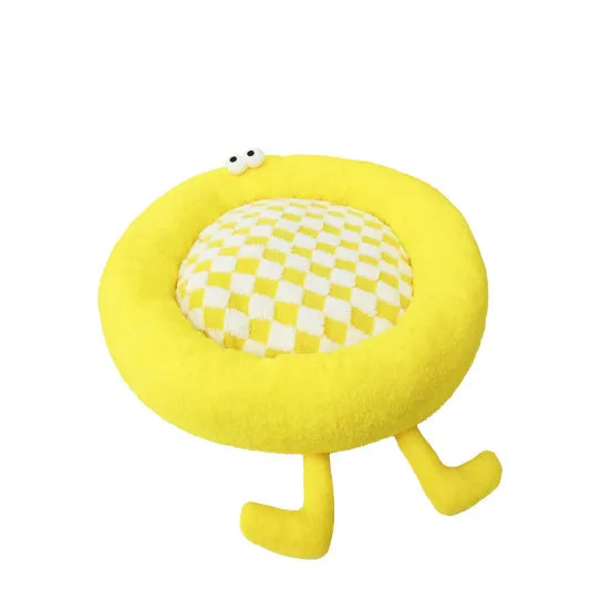 Plush circular pet nest bed for Shiba Inu dogs in black, pink, or yellow colours