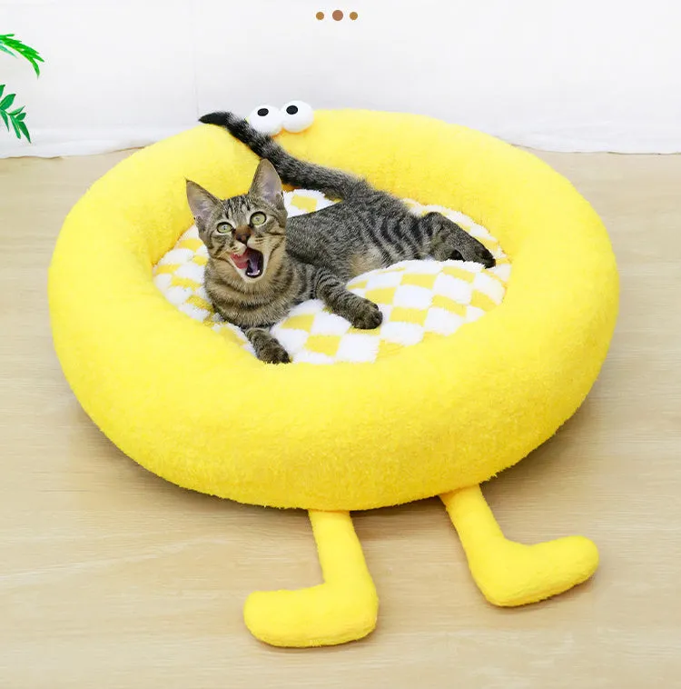 Plush circular pet nest bed for Shiba Inu dogs in black, pink, or yellow colours