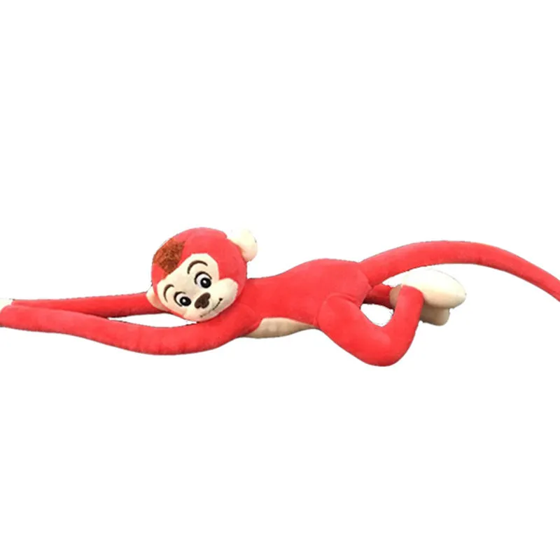 Plush hanging monkey toy with long arms in pink, red, or brown colours for curtain decoration