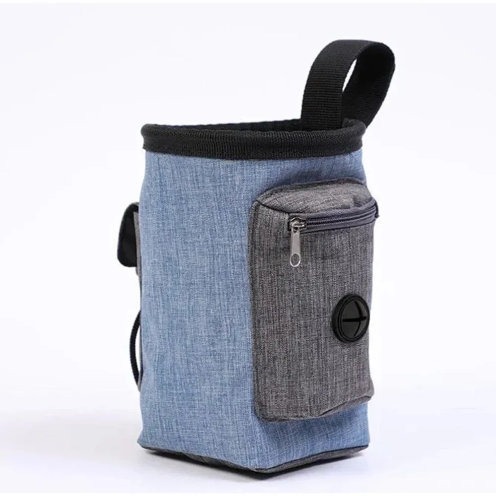 Waterproof pet training waist bag with adjustable belt and side pockets for keys and waste bags