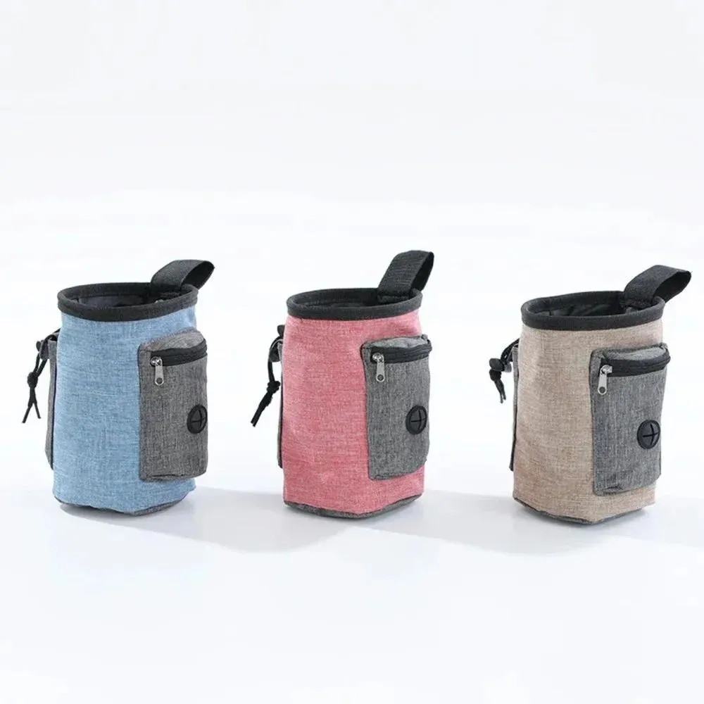 Waterproof pet training waist bag with adjustable belt and side pockets for keys and waste bags