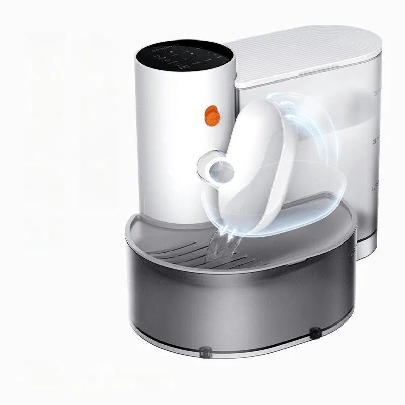 White rechargeable cat water fountain with 3L tank and stainless steel bowl