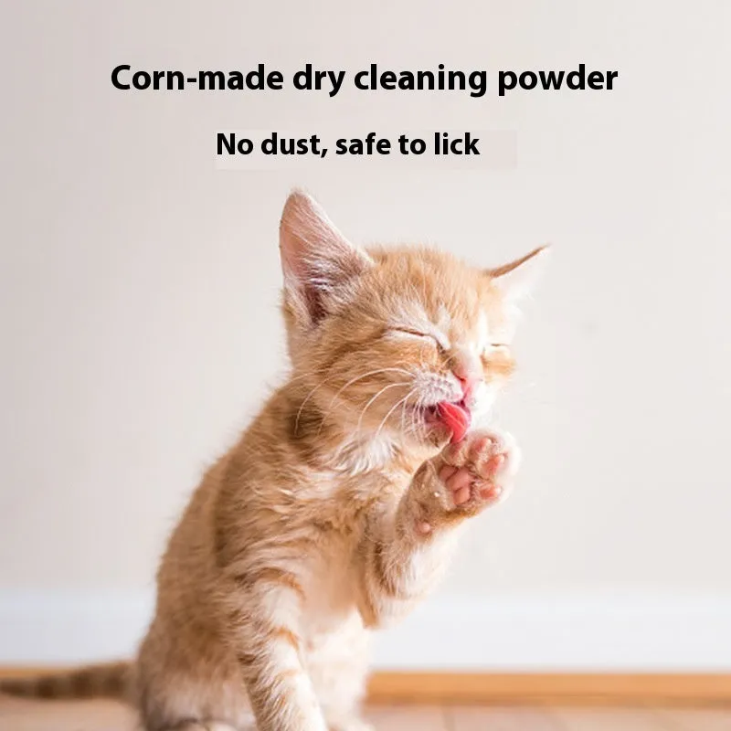 Container of dog dry cleaning powder in rose, Seville orange, or menthol scent, 260g.