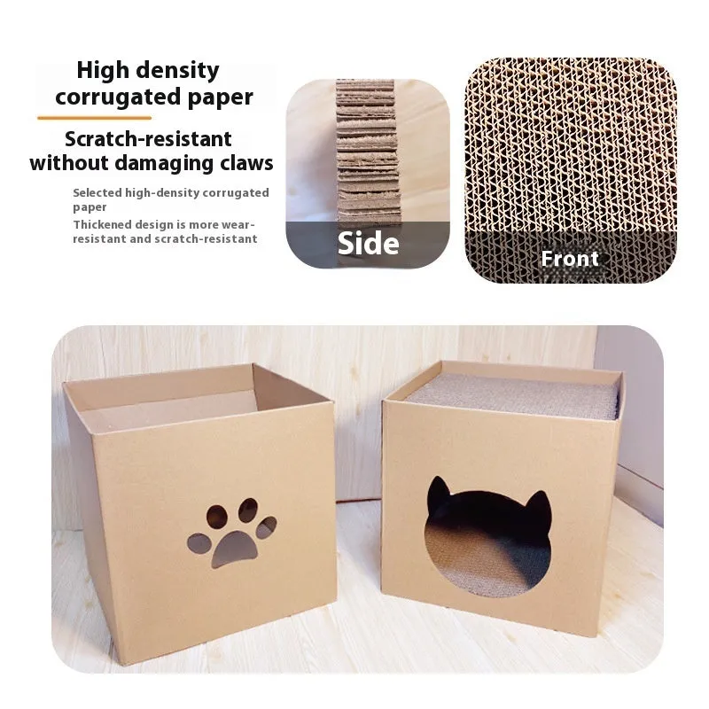 Cube-shaped corrugated paper cat scratch board with pet milk carton colour design