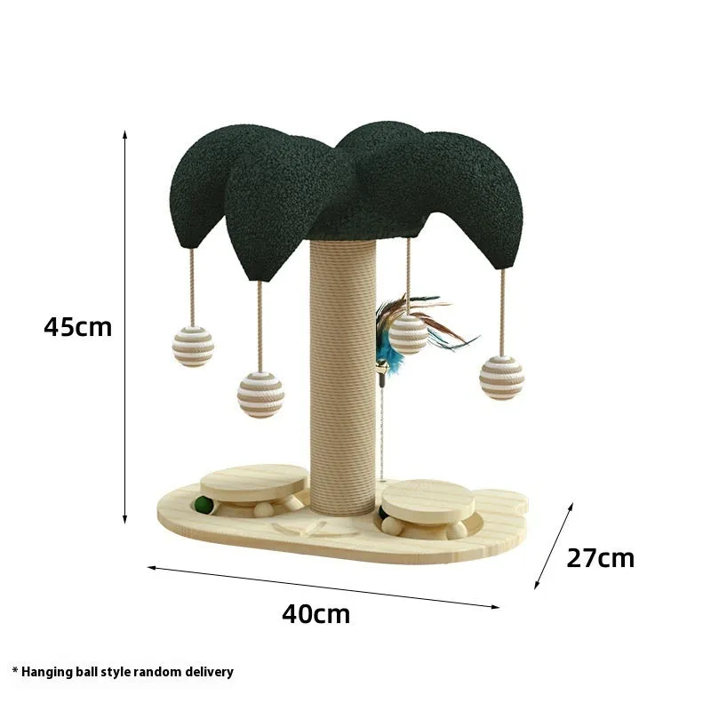 Solid wood cat scratching post with sisal rope and a rotating turntable in a panda design.