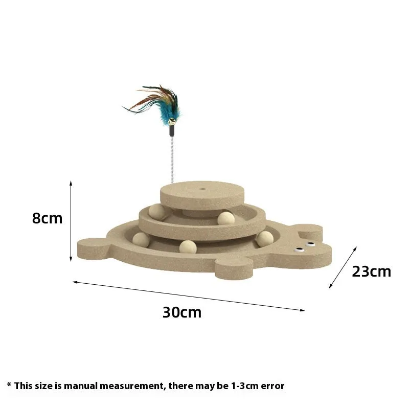 Solid wood cat scratching post with sisal rope and a rotating turntable in a panda design.