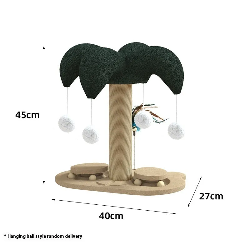 Solid wood cat scratching post with sisal rope and a rotating turntable in a panda design.