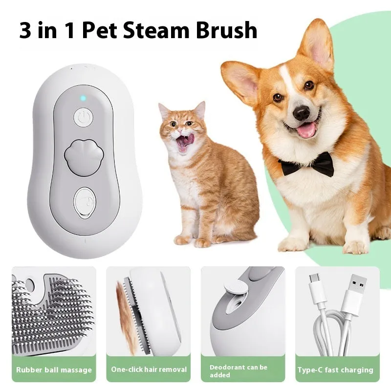 Pet spray cat cleaning massage comb with silicone brush head in beige yellow, blue, gray or orange colour options