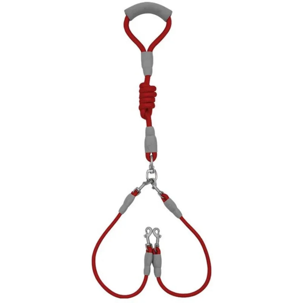 Double dog leash for two pets with foam handle and metal buckles in blue colour