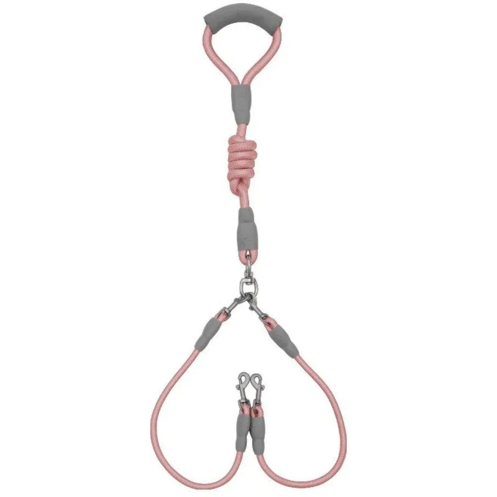 Double dog leash for two pets with foam handle and metal buckles in blue colour
