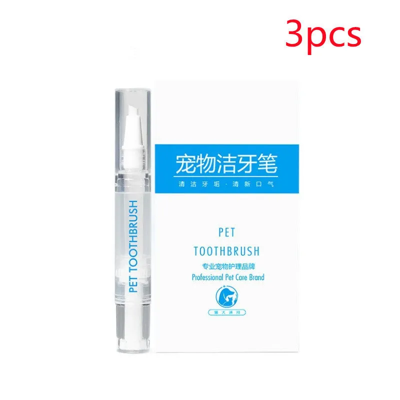 Plastic dog toothbrush pen with integrated toothpaste for canine dental care and breath freshening