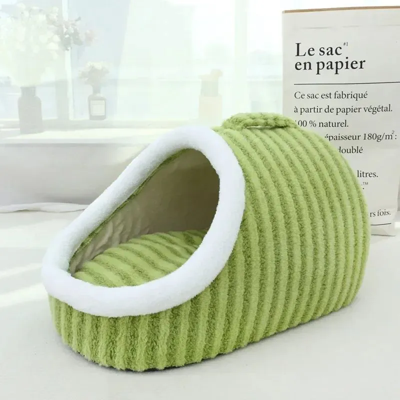 Thickened 3D striped dog bed with removable sponge interior in blue colour
