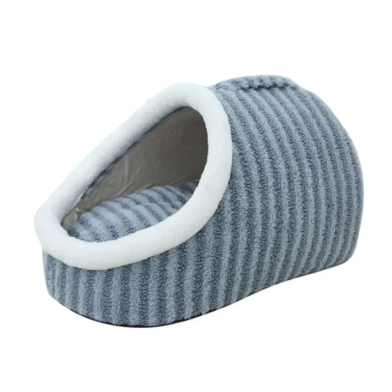 Thickened 3D striped dog bed with removable sponge interior in blue colour