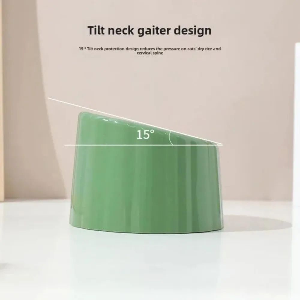 Dark green ceramic cat bowl on a raised cactus-design stand with wide rim and anti-slip base.