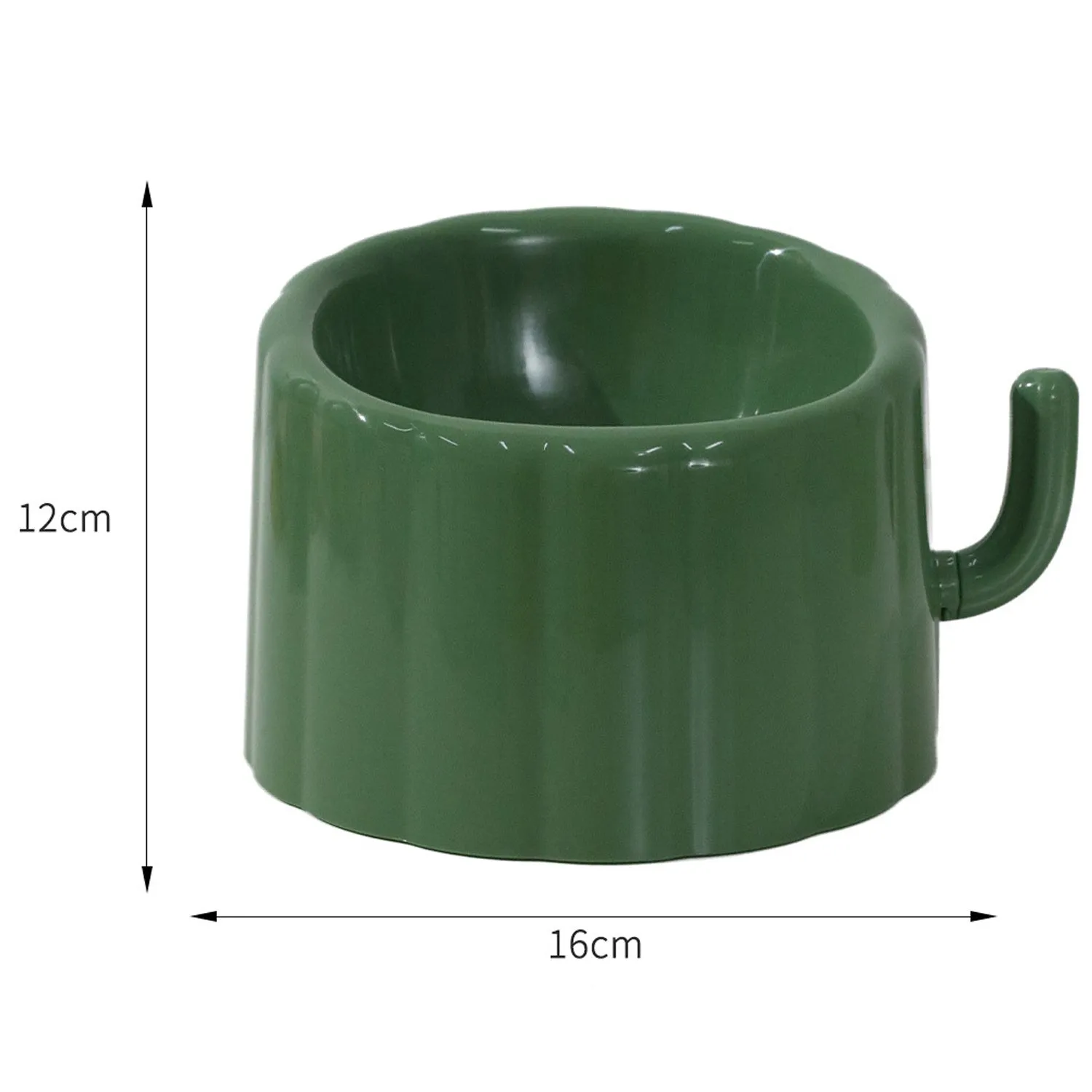 Dark green ceramic cat bowl on a raised cactus-design stand with wide rim and anti-slip base.