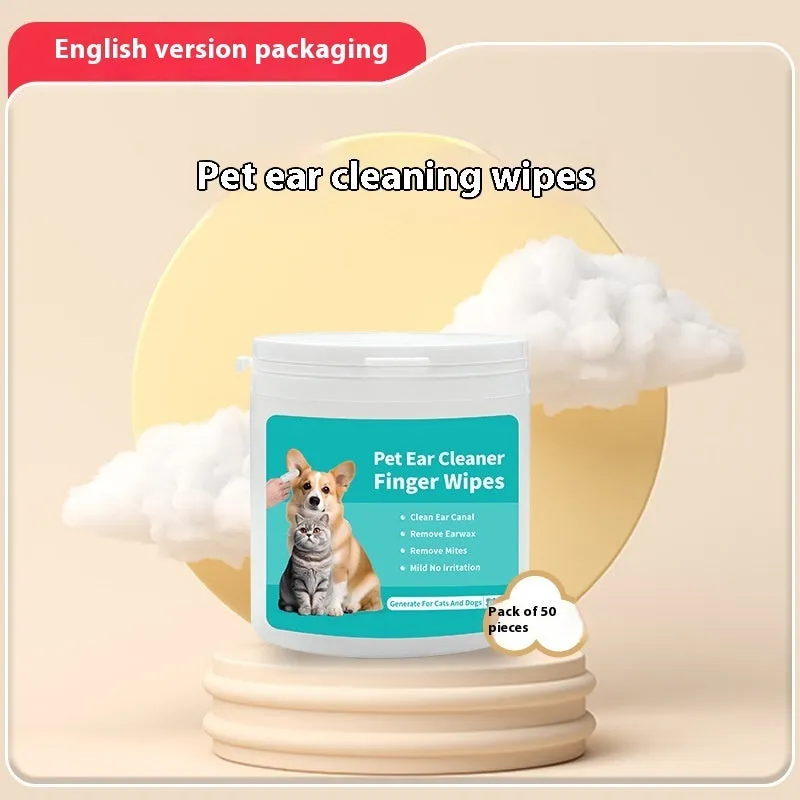 Box of disposable pet ear cleaning wipes and teeth cleaning wipes, 50 pieces each.