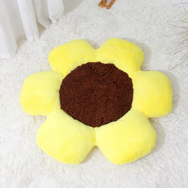 85cm round plush cat nest with flower design in blue or yellow colour options