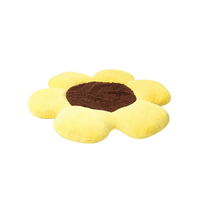 85cm round plush cat nest with flower design in blue or yellow colour options