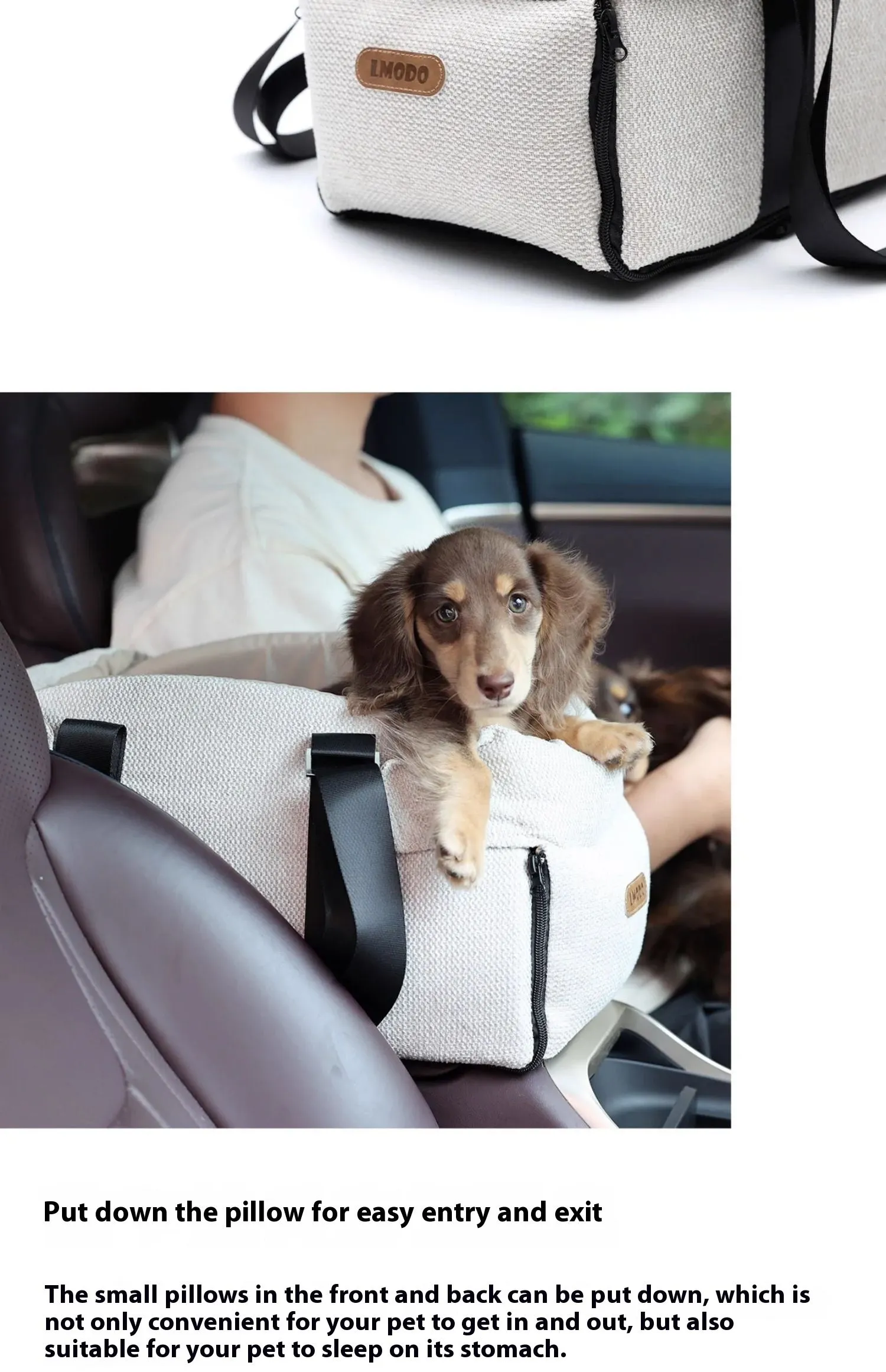 Beige white polyester pet car nest and diaper bag dual-use product for small pets