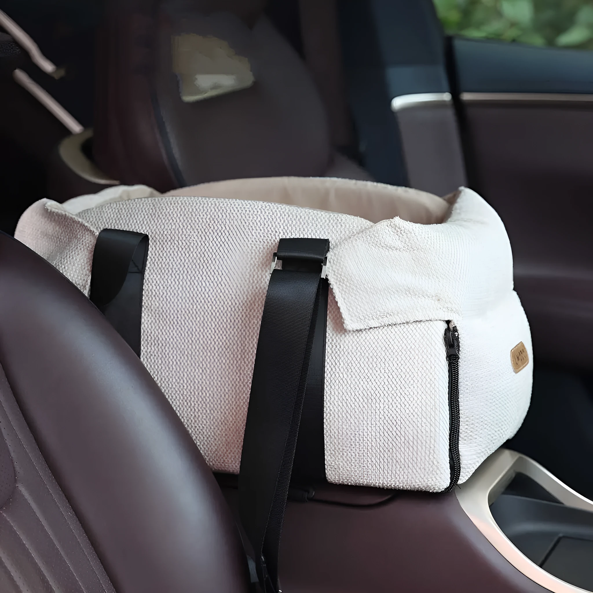 Beige white polyester pet car nest and diaper bag dual-use product for small pets