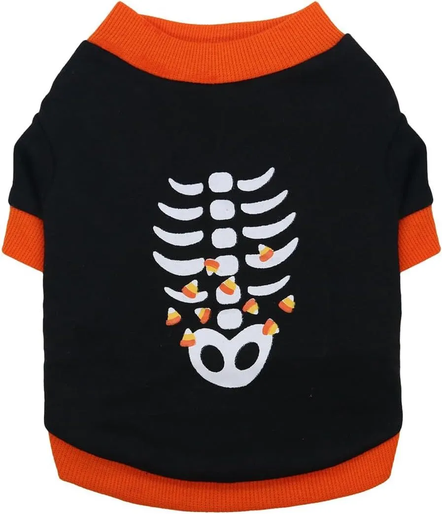 Halloween skeleton costume sweatshirt for small dogs and kittens in lightweight cotton