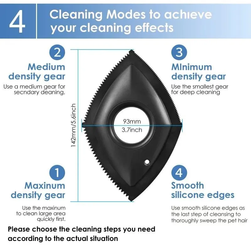 Silicone pet hair remover brush with scraper head and non-slip handle for cleaning fur from carpets and sofas