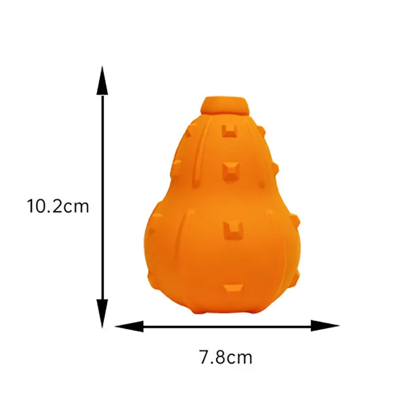 Natural rubber stuffable dog chew toy with a long strap for fetching and treat dispensing.