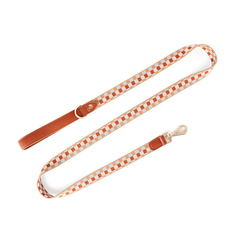 I-shaped dog chest harness with adjustable collar and 150cm hand-holding rope in leather rib fibre