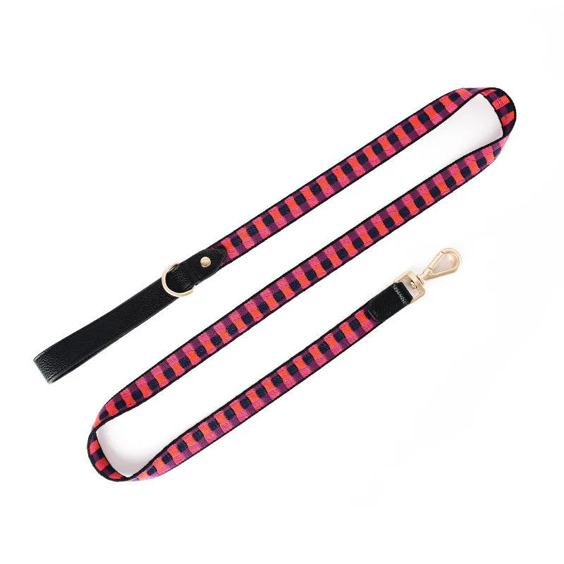 I-shaped dog chest harness with adjustable collar and 150cm hand-holding rope in leather rib fibre
