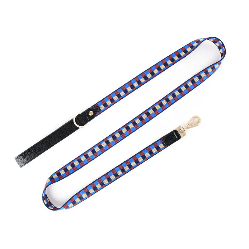 I-shaped dog chest harness with adjustable collar and 150cm hand-holding rope in leather rib fibre