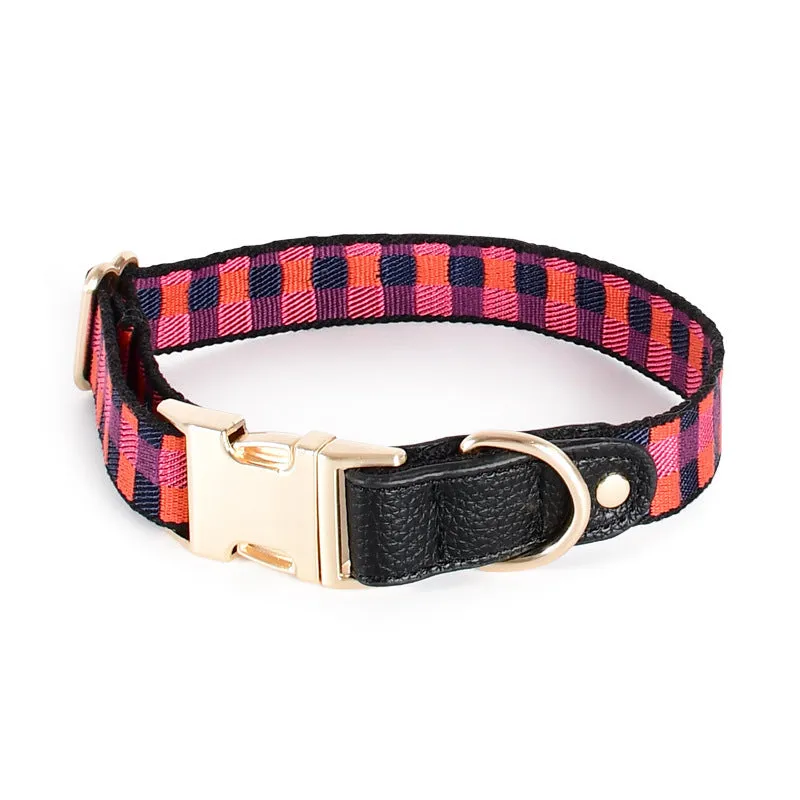 I-shaped dog chest harness with adjustable collar and 150cm hand-holding rope in leather rib fibre
