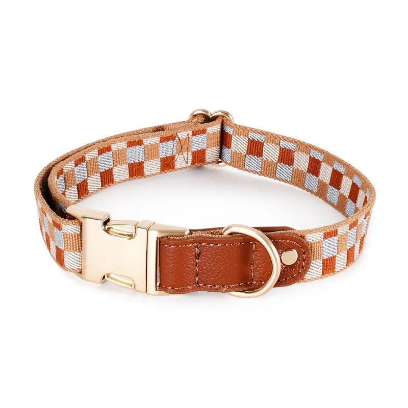 I-shaped dog chest harness with adjustable collar and 150cm hand-holding rope in leather rib fibre
