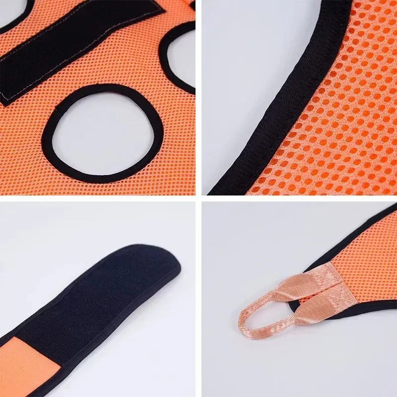 Pet grooming restraint hammock bag for cats shown in three sizes for nail clipping and bath time.