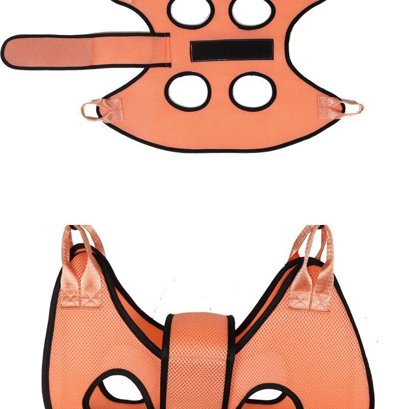 Pet grooming restraint hammock bag for cats shown in three sizes for nail clipping and bath time.