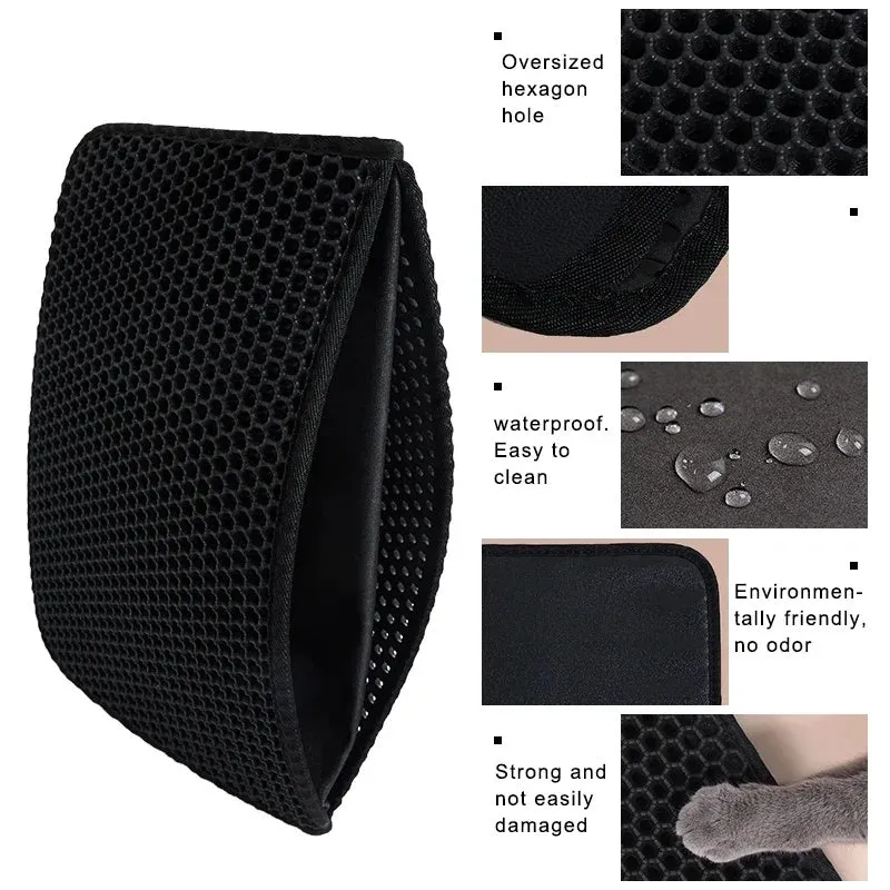 Black waterproof EVA cat litter mat with honeycomb surface and quilted edge