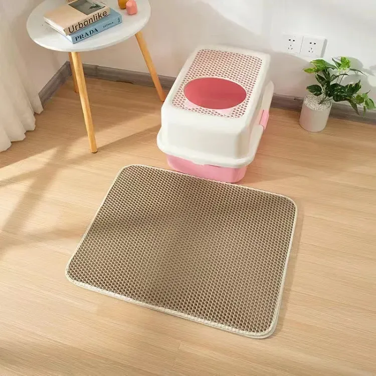 Black waterproof EVA cat litter mat with honeycomb surface and quilted edge