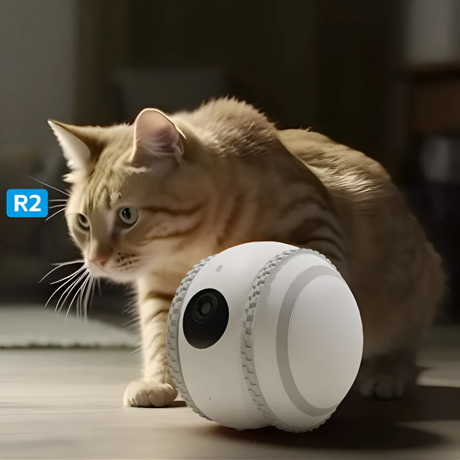 White cat robotic pet toy with automatic recharge function and USB charging cable