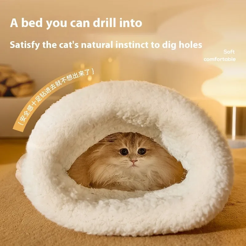 PP cotton fleece pet sleeping bag nest in light brown with bear pattern and 3D entrance