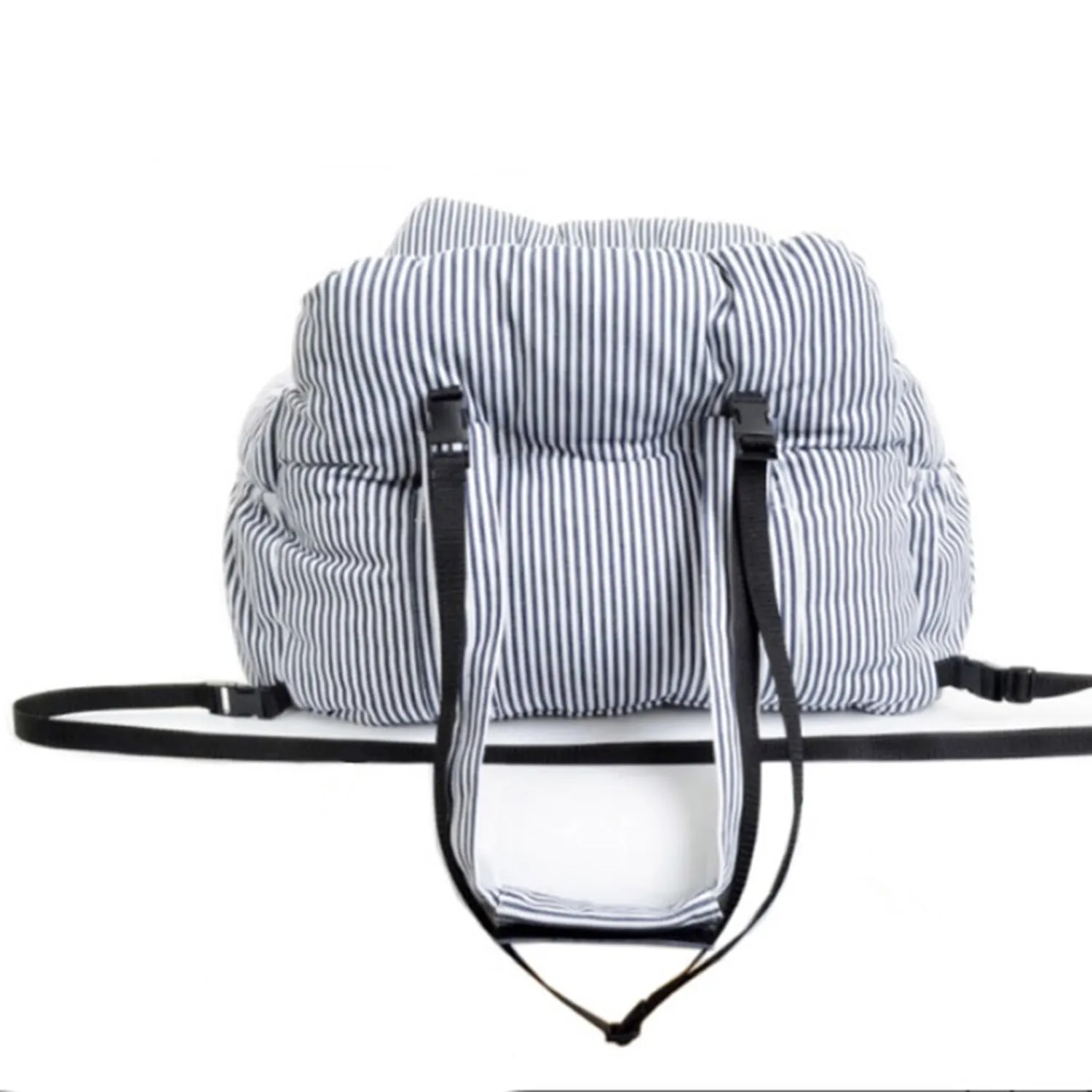 Portable cloth dog car kennel with net pockets shown in light blue, army green, striped, and dark blue colour options.