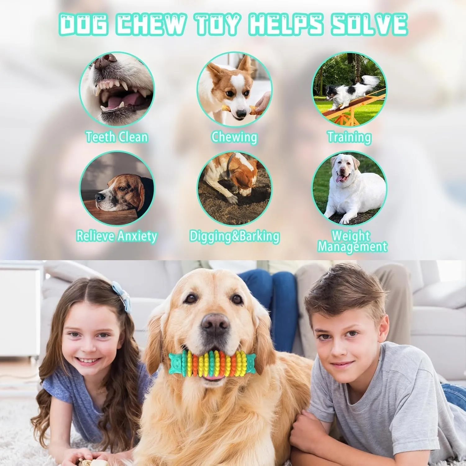 Blue natural rubber caterpillar-shaped dog chew toy for aggressive chewers on a white background.