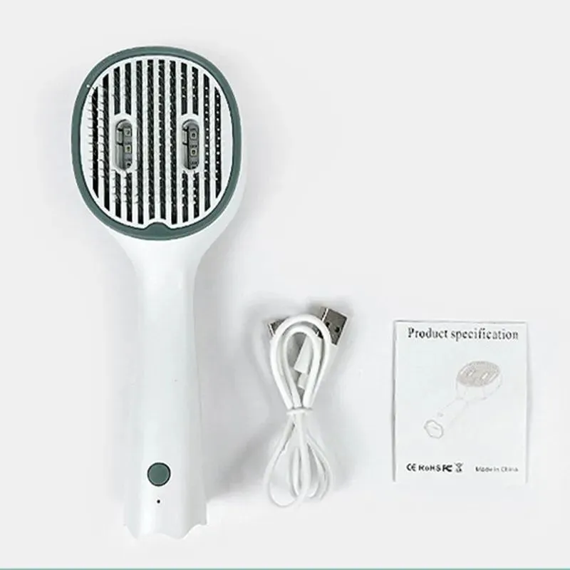 Dark green pet grooming comb with UVC sterilization function and slicker brush needles