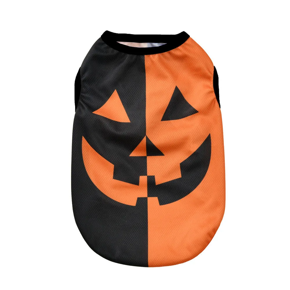 Halloween pet costume with pumpkin designs for dogs and cats in polyester material