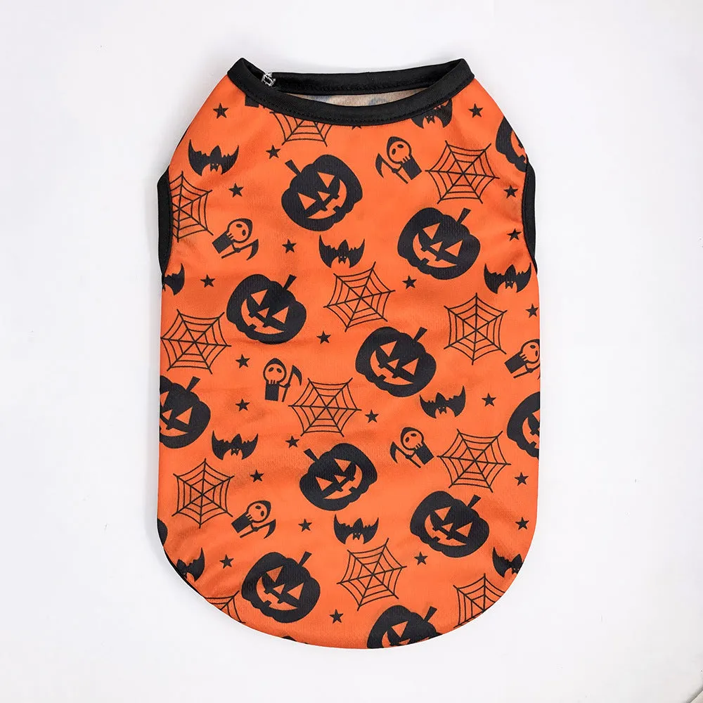 Halloween pet costume with pumpkin designs for dogs and cats in polyester material