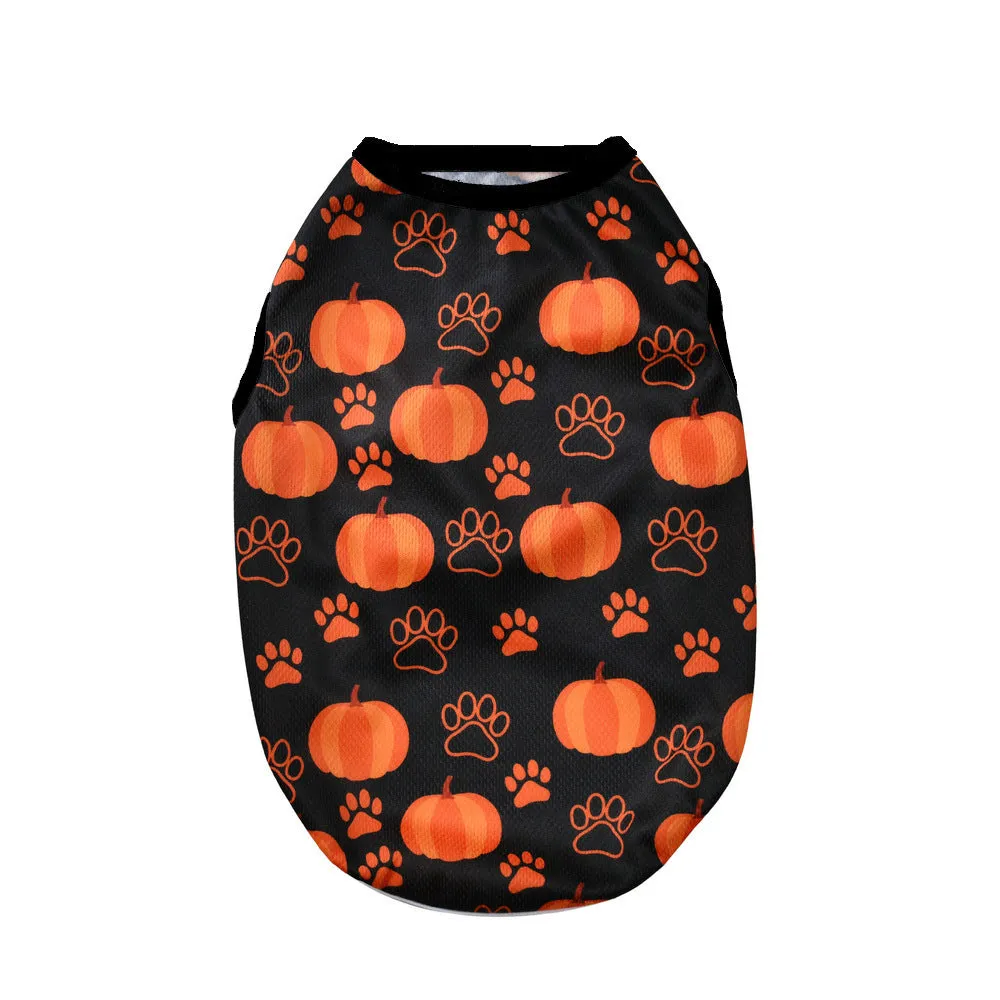 Halloween pet costume with pumpkin designs for dogs and cats in polyester material