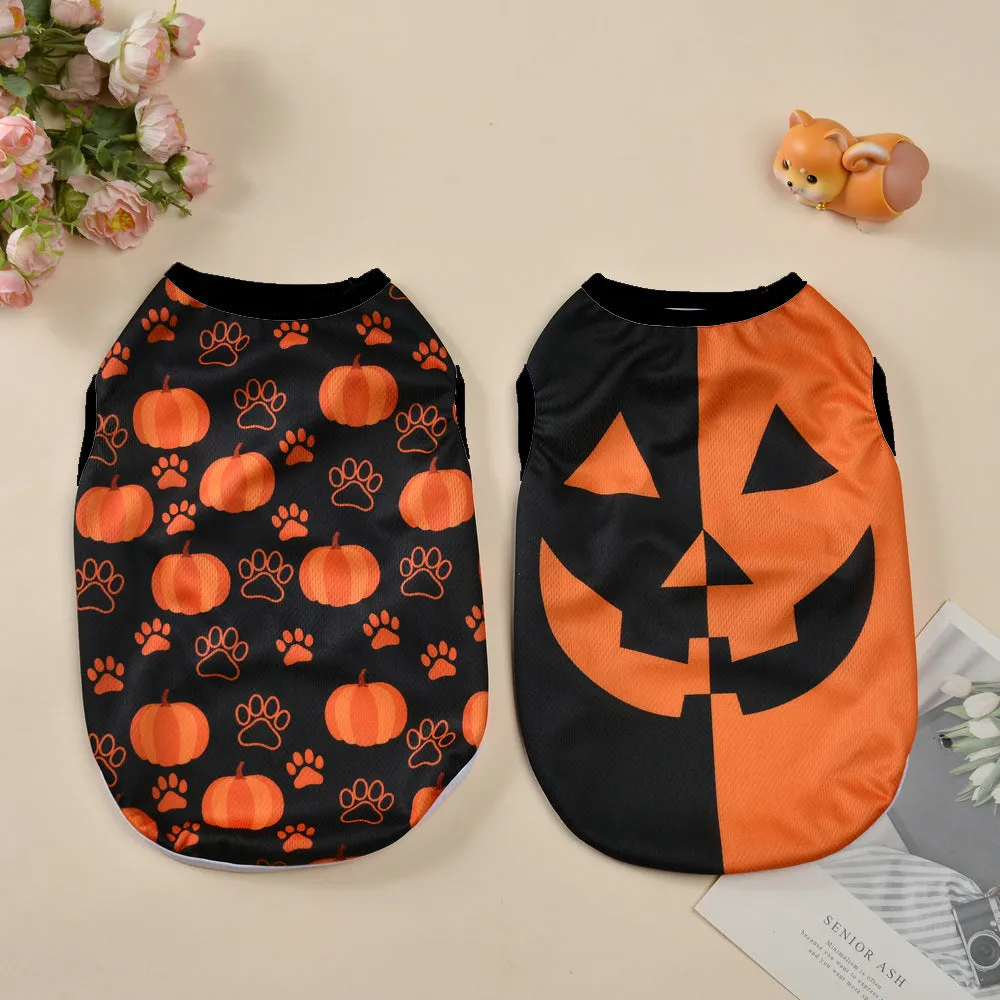 Halloween pet costume with pumpkin designs for dogs and cats in polyester material