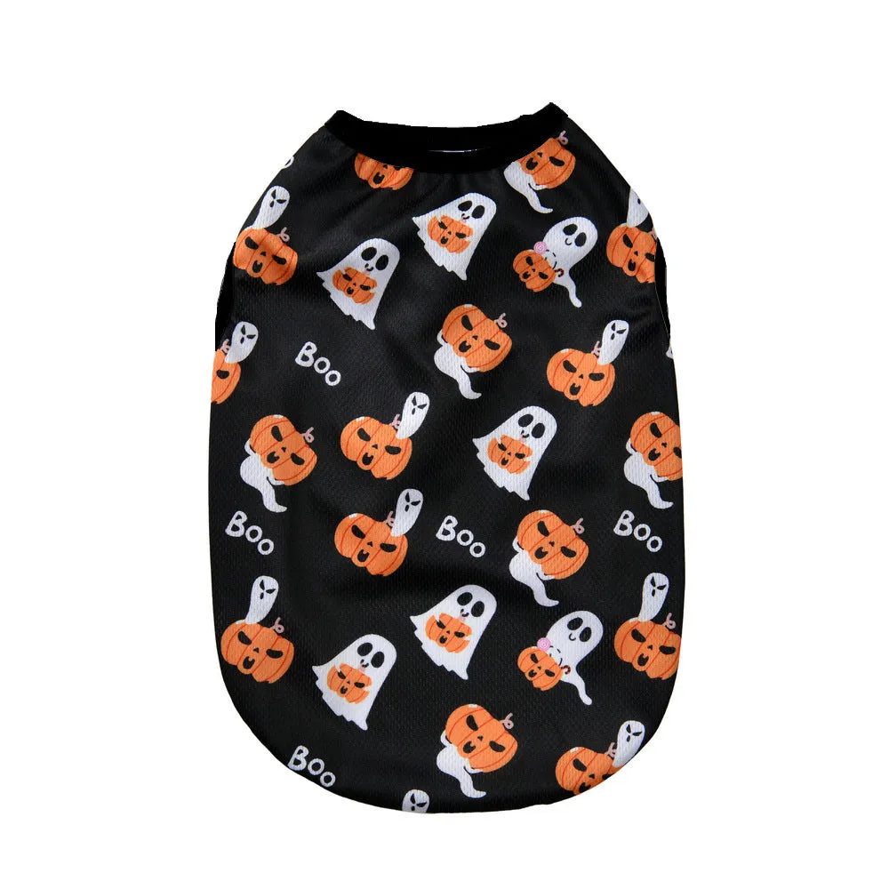Halloween pet costume with pumpkin designs for dogs and cats in polyester material