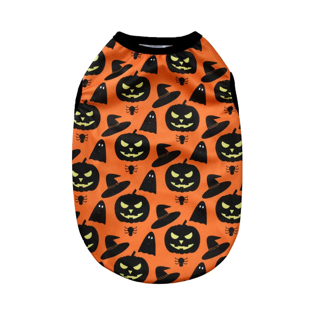 Halloween pet costume with pumpkin designs for dogs and cats in polyester material
