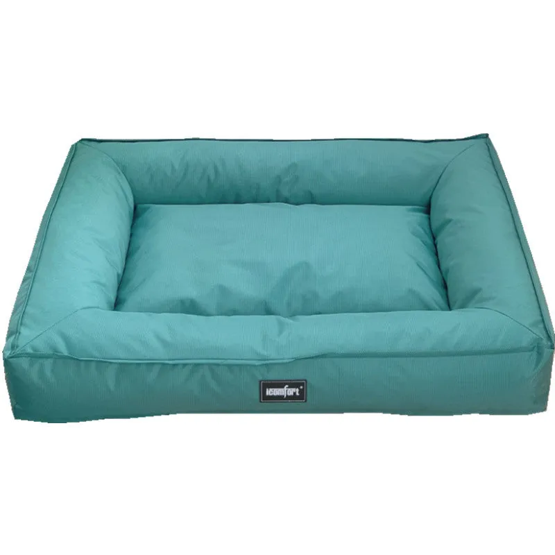 XL wooden waterproof dog mat in sky blue, removable from a kennel.